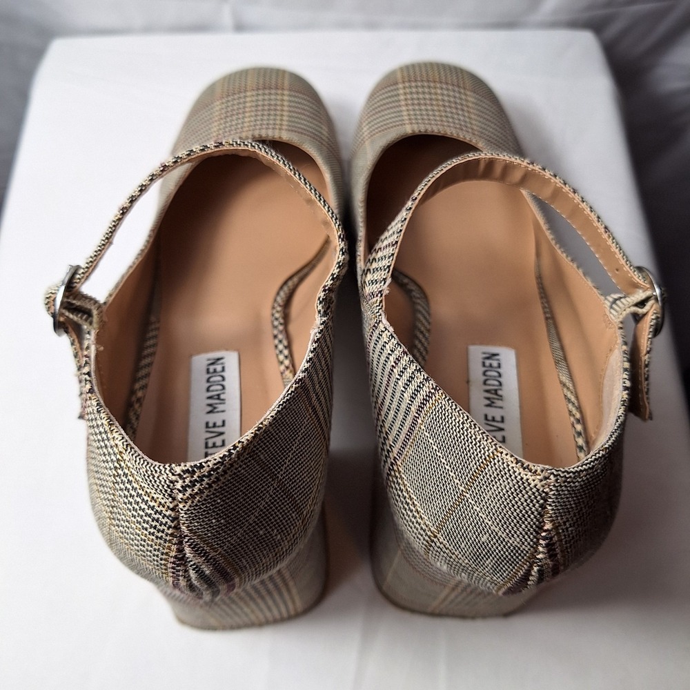 STEVE MADDEN Mingle Mary Jane Shoe Sz 8.5M Plaid Prep Chunky Block Heel 90s Y2K - Picture 9 of 10